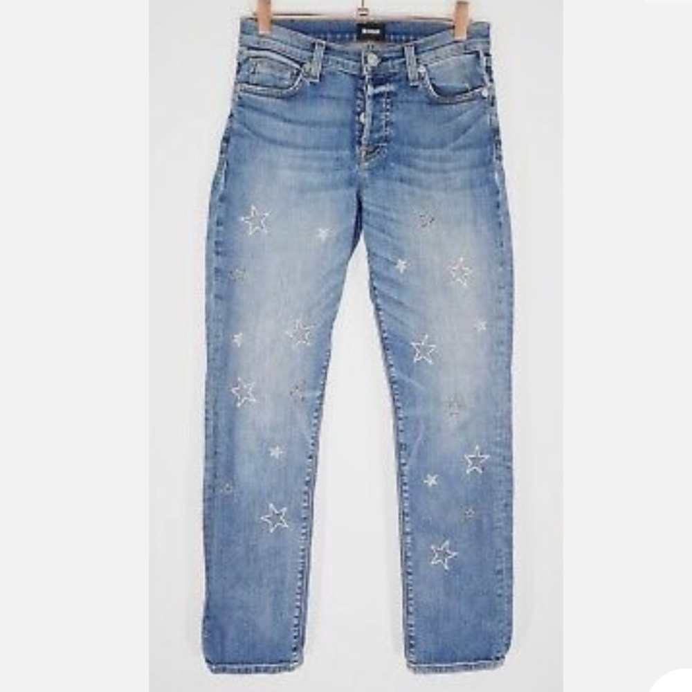 HUDSON riley  faded crop relaxed straight jeans with stars embroidered